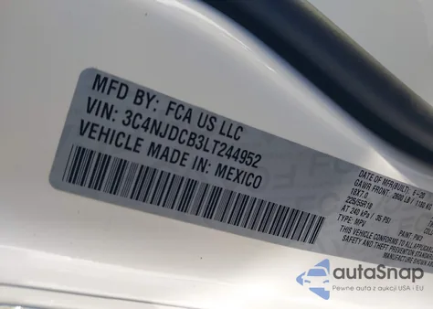 2020 Jeep Compass Limited 4X4 from USA, damaged, VIN 3C4NJDCB3LT244952
